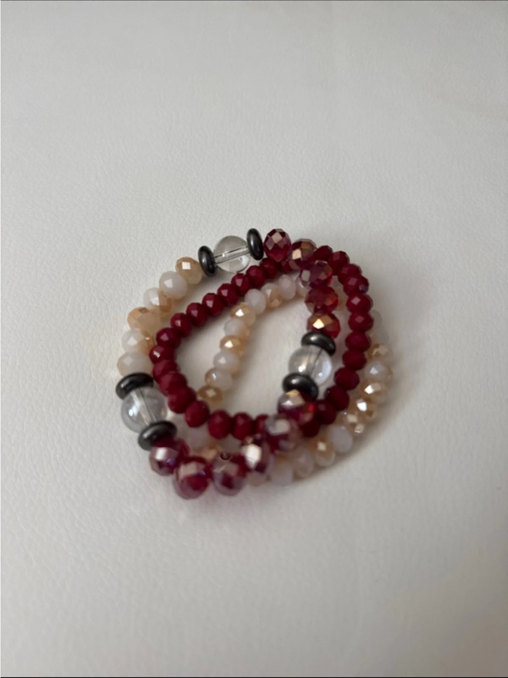 Beaded Bracelet Stack - Burgundy and Champagne